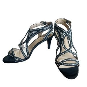 Antonio Melani Black Satin Rhinestone Heels